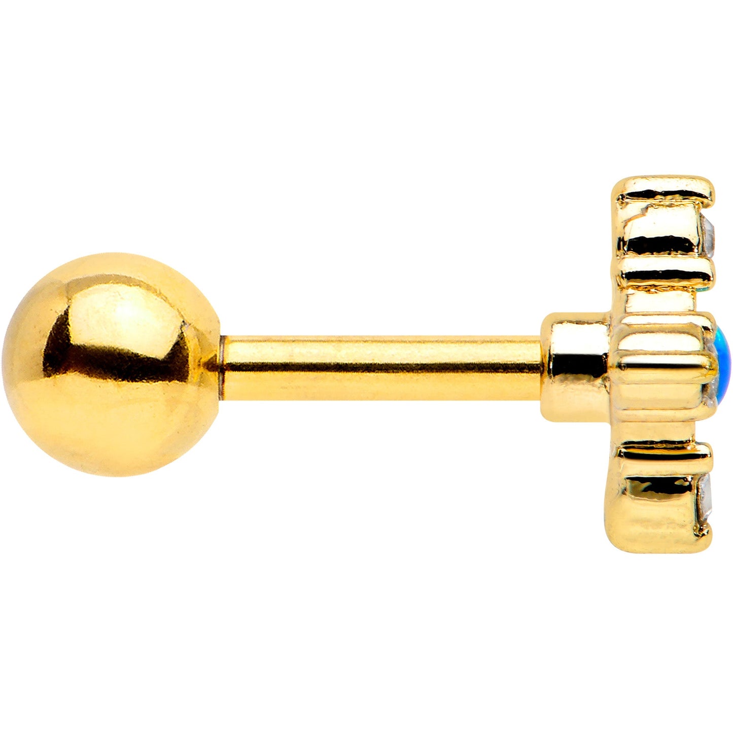 16G 1/4 Blue Synthetic Opal Gold Tone Rhombus Cartilage Earring