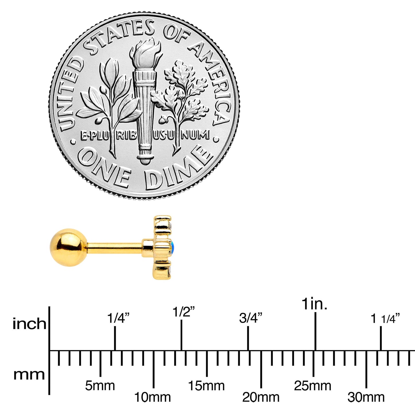 16G 1/4 Blue Synthetic Opal Gold Tone Rhombus Cartilage Earring