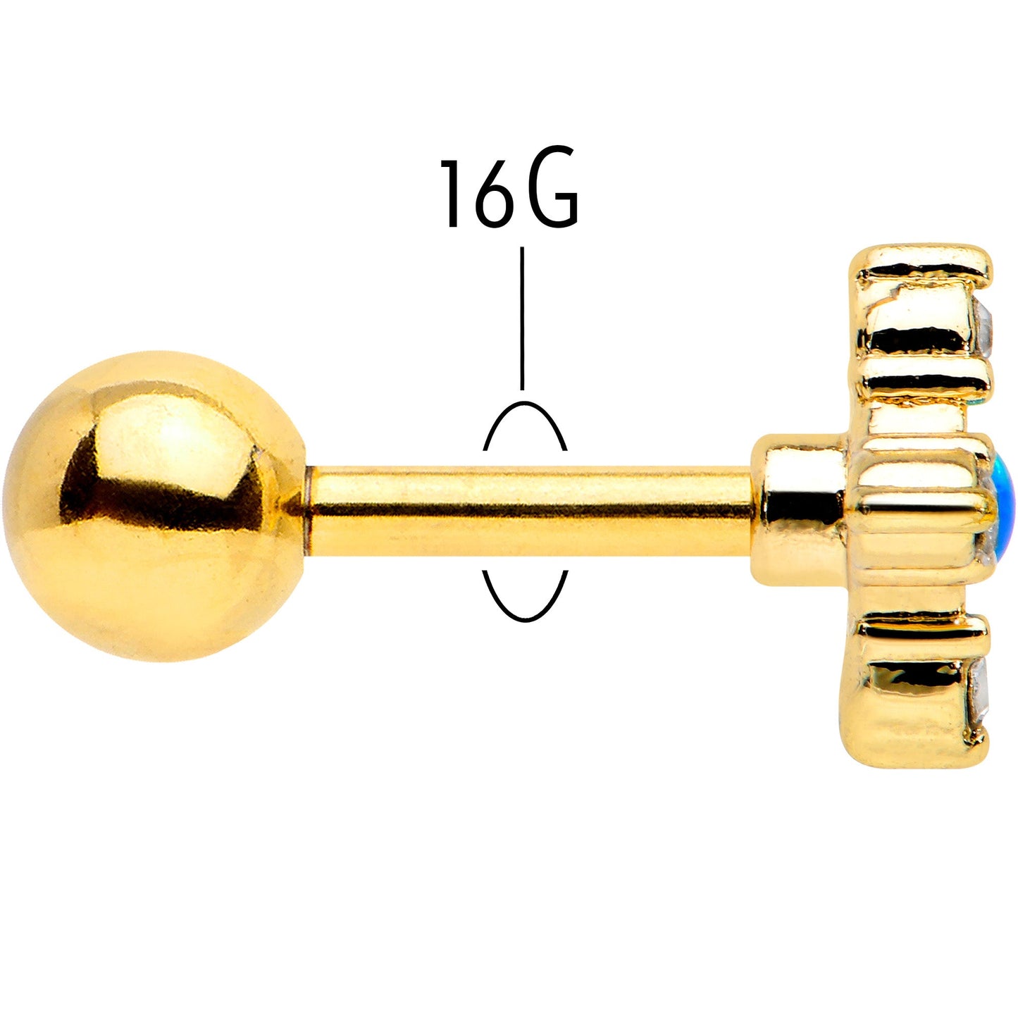 16G 1/4 Blue Synthetic Opal Gold Tone Rhombus Cartilage Earring