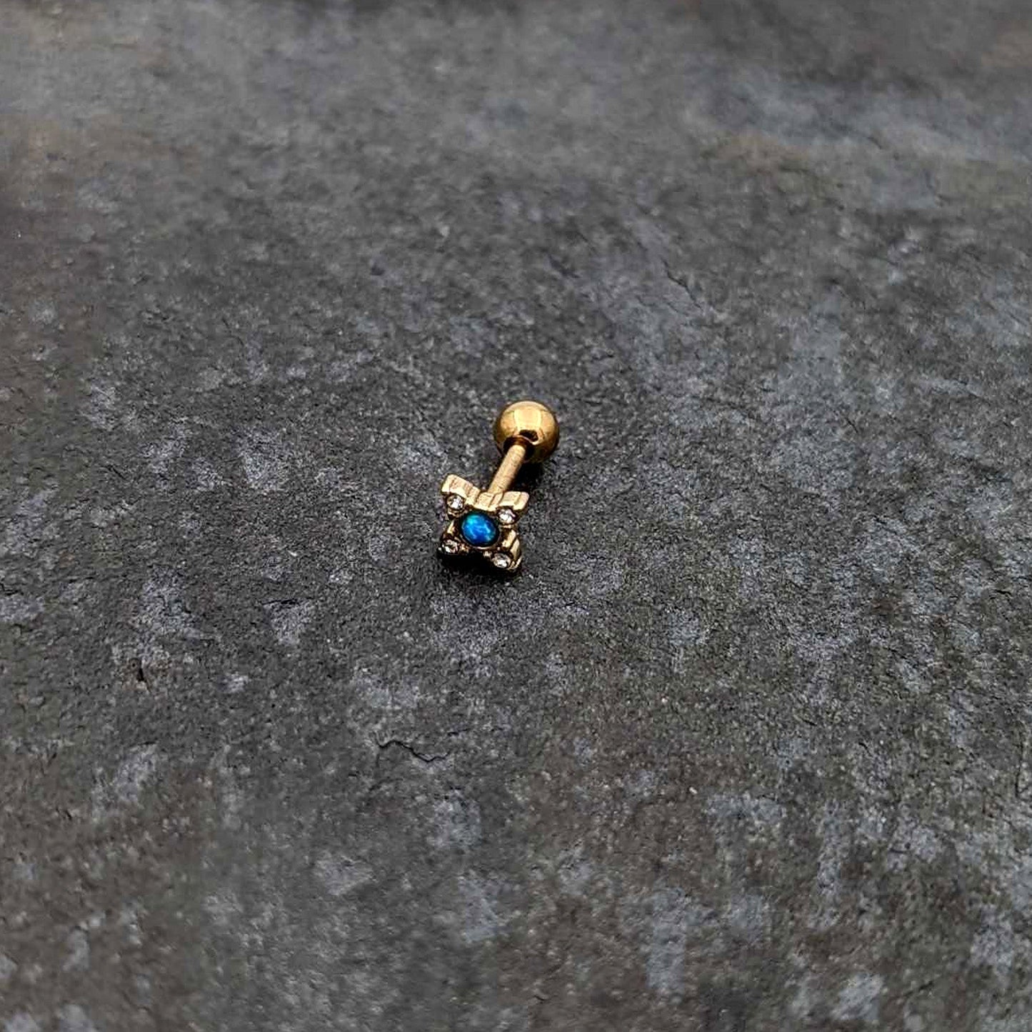 16G 1/4 Blue Synthetic Opal Gold Tone Rhombus Cartilage Earring