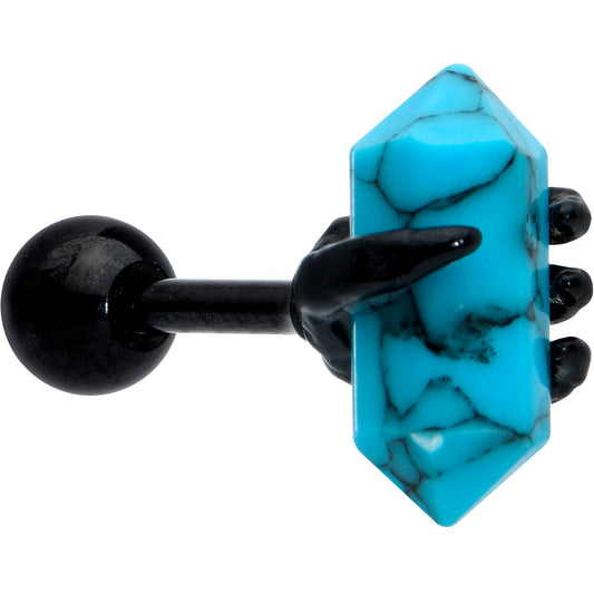 16G 1/4 Blue Turquoise Black Claw Obelisk Cartilage Earring