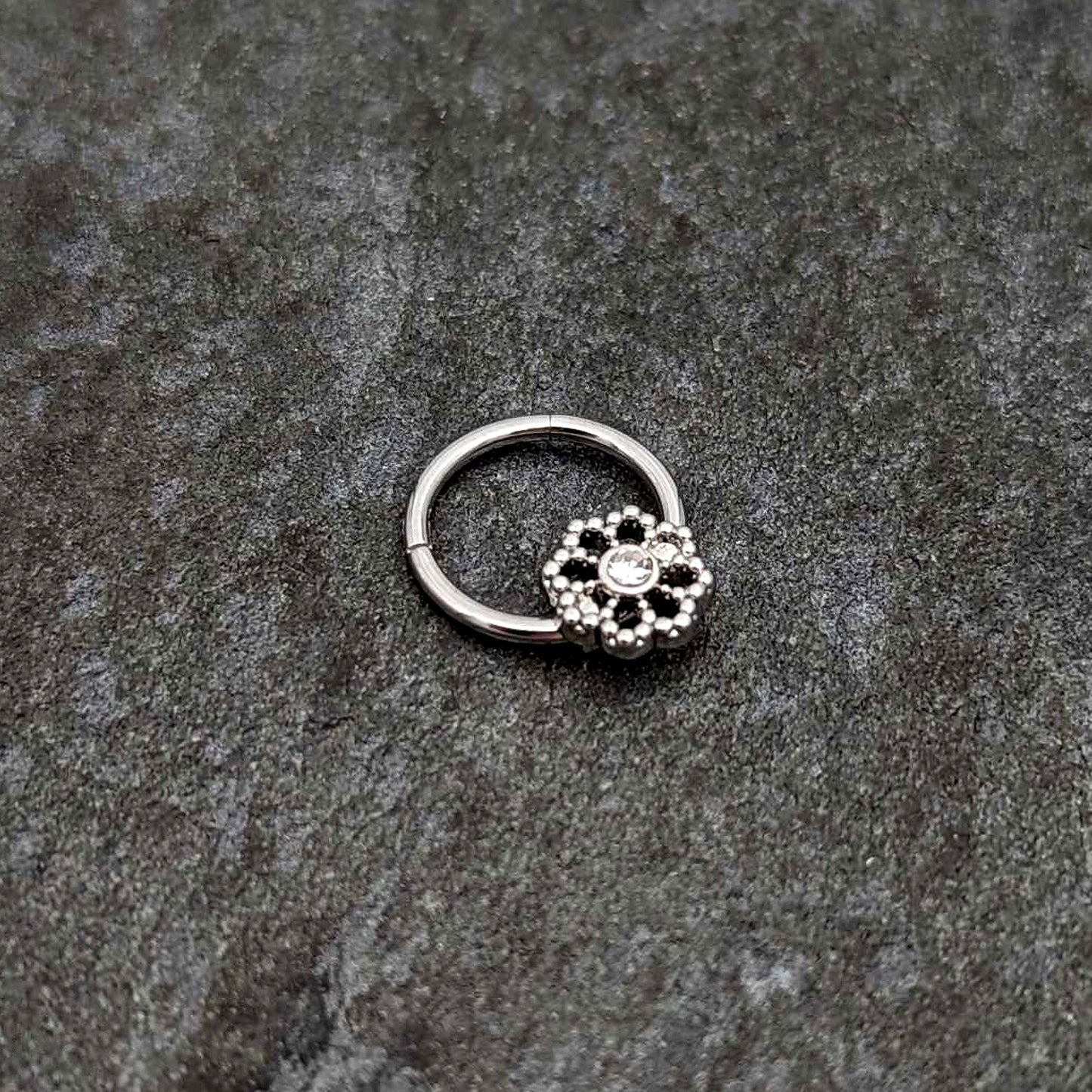 16G 3/8 Clear Gem Epic Fabulous Flower Hinged Segment Ring