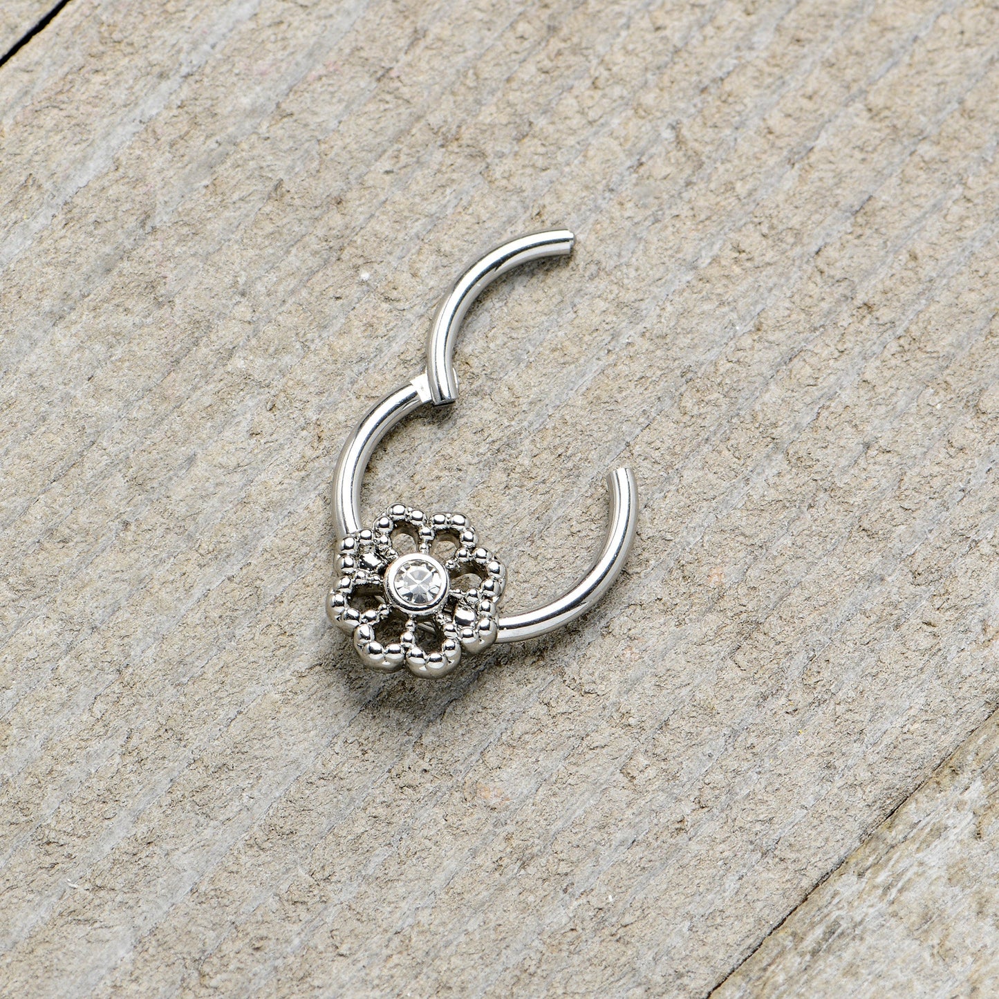 16G 3/8 Clear Gem Epic Fabulous Flower Hinged Segment Ring