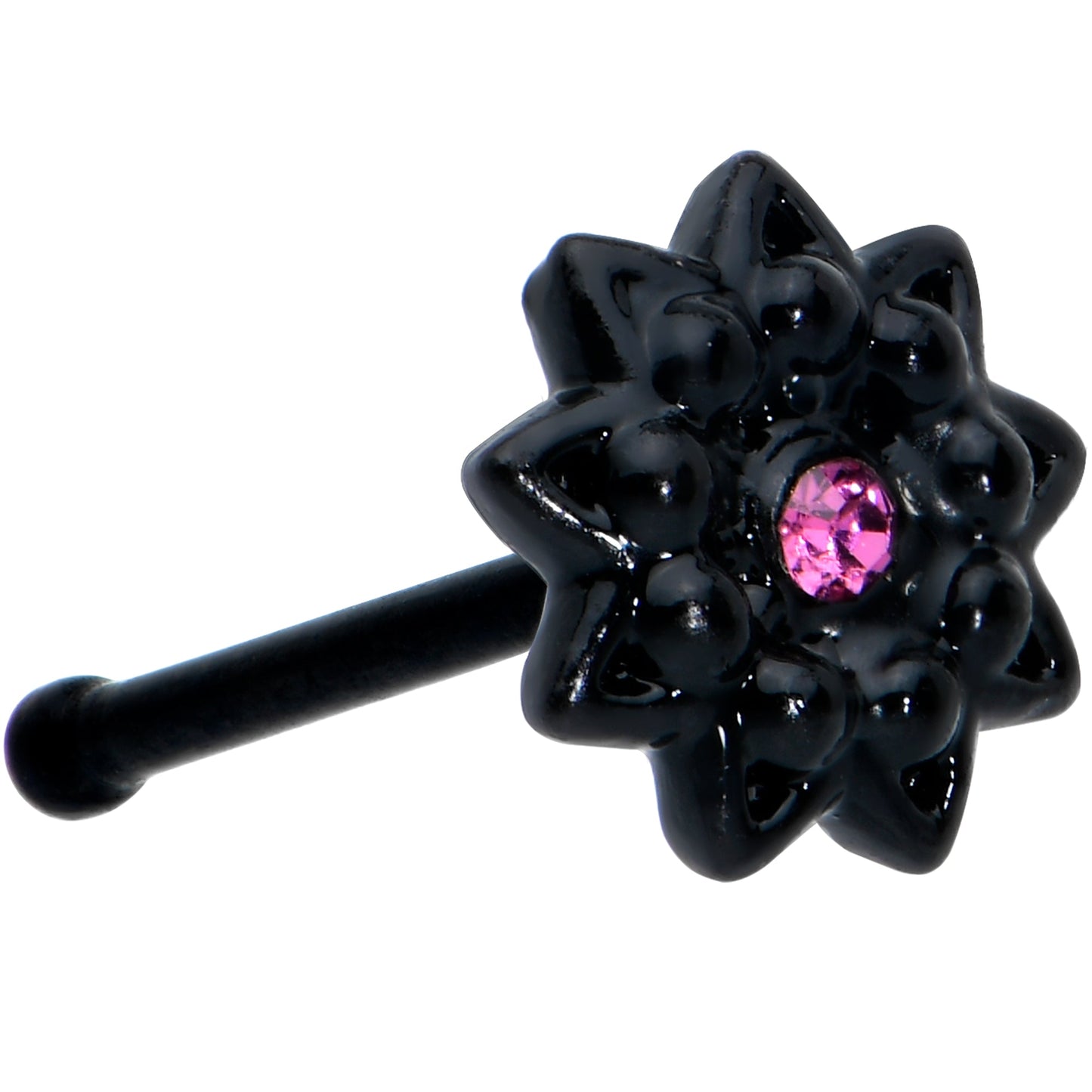 20G 1/4 Pink Gem Black Starry Flower Halloween Nose Bone