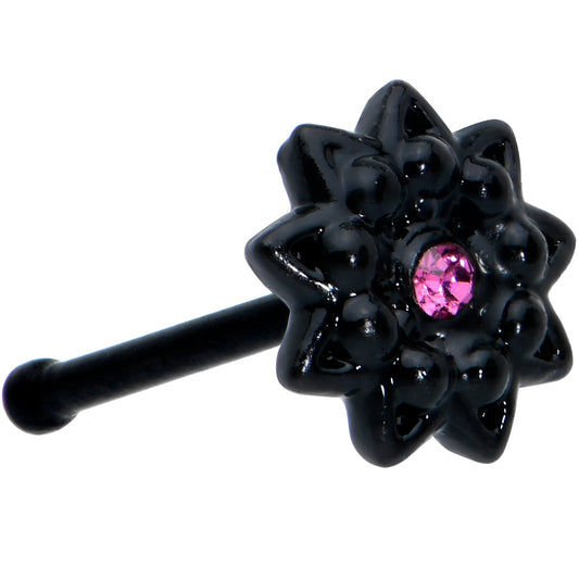 20G 1/4 Pink Gem Black Starry Flower Halloween Nose Bone