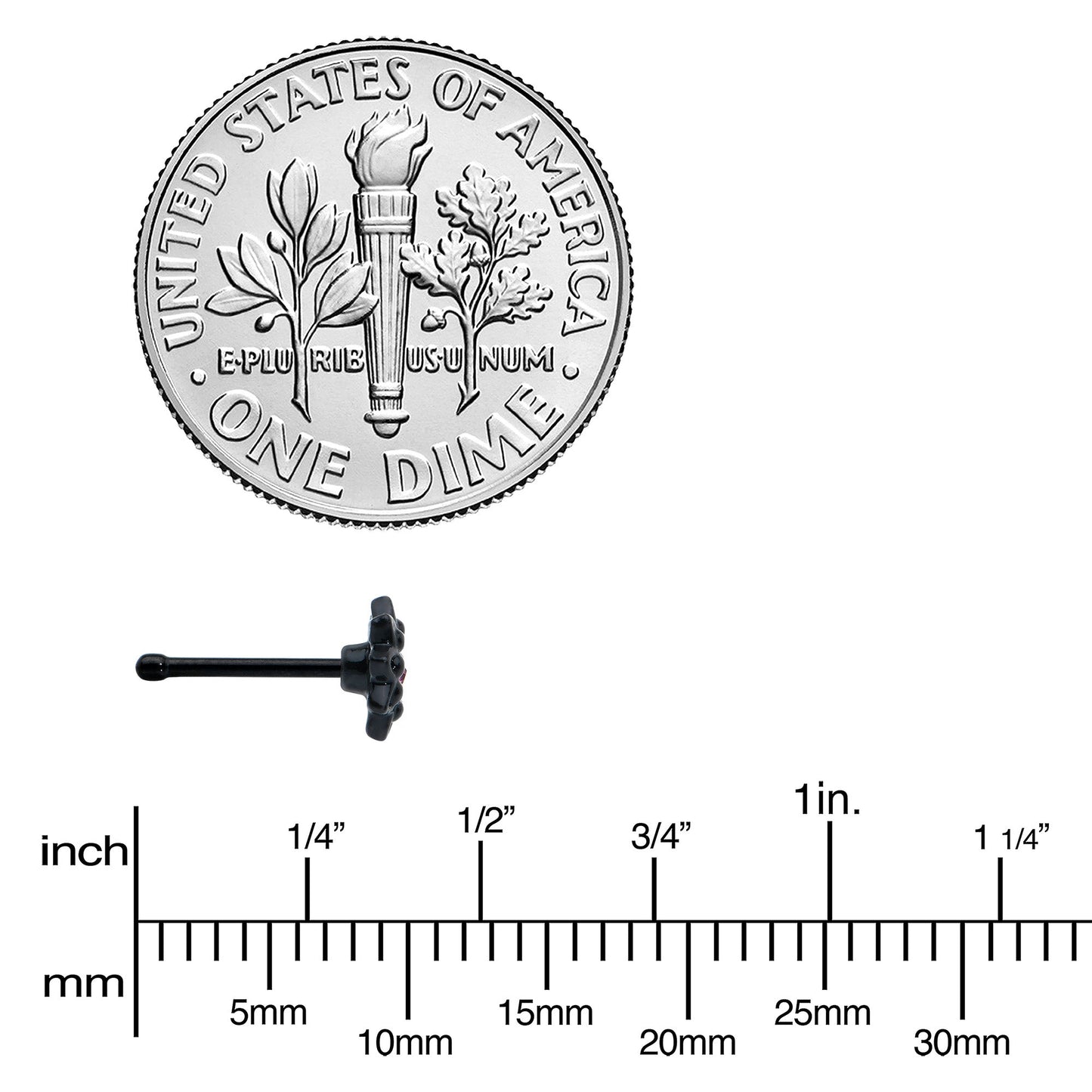 20G 1/4 Pink Gem Black Starry Flower Halloween Nose Bone