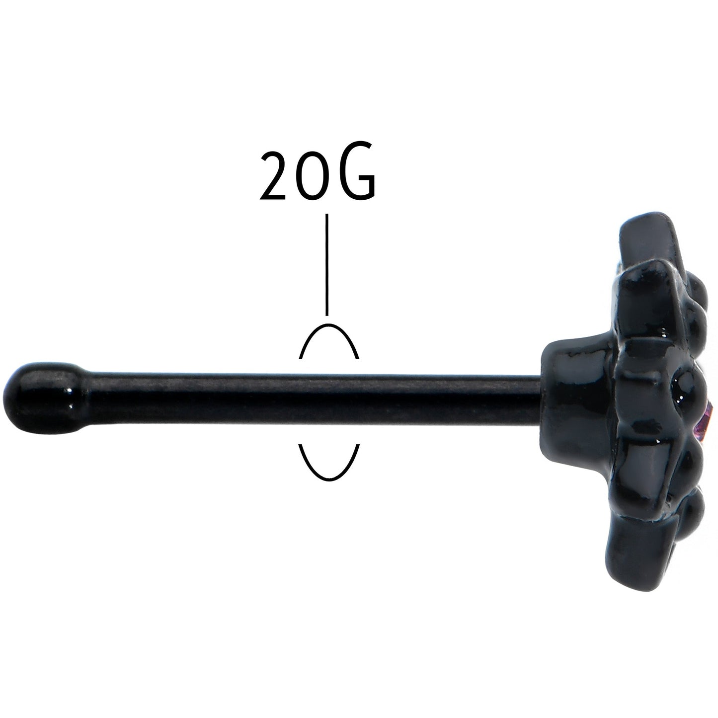 20G 1/4 Pink Gem Black Starry Flower Halloween Nose Bone