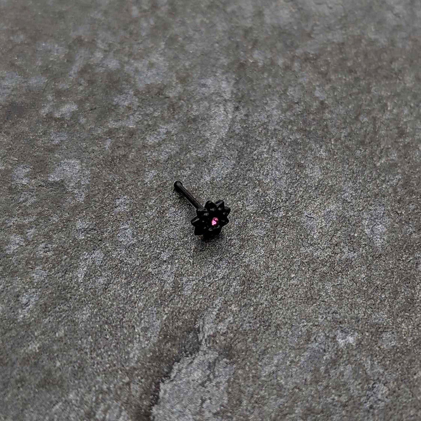 20G 1/4 Pink Gem Black Starry Flower Halloween Nose Bone