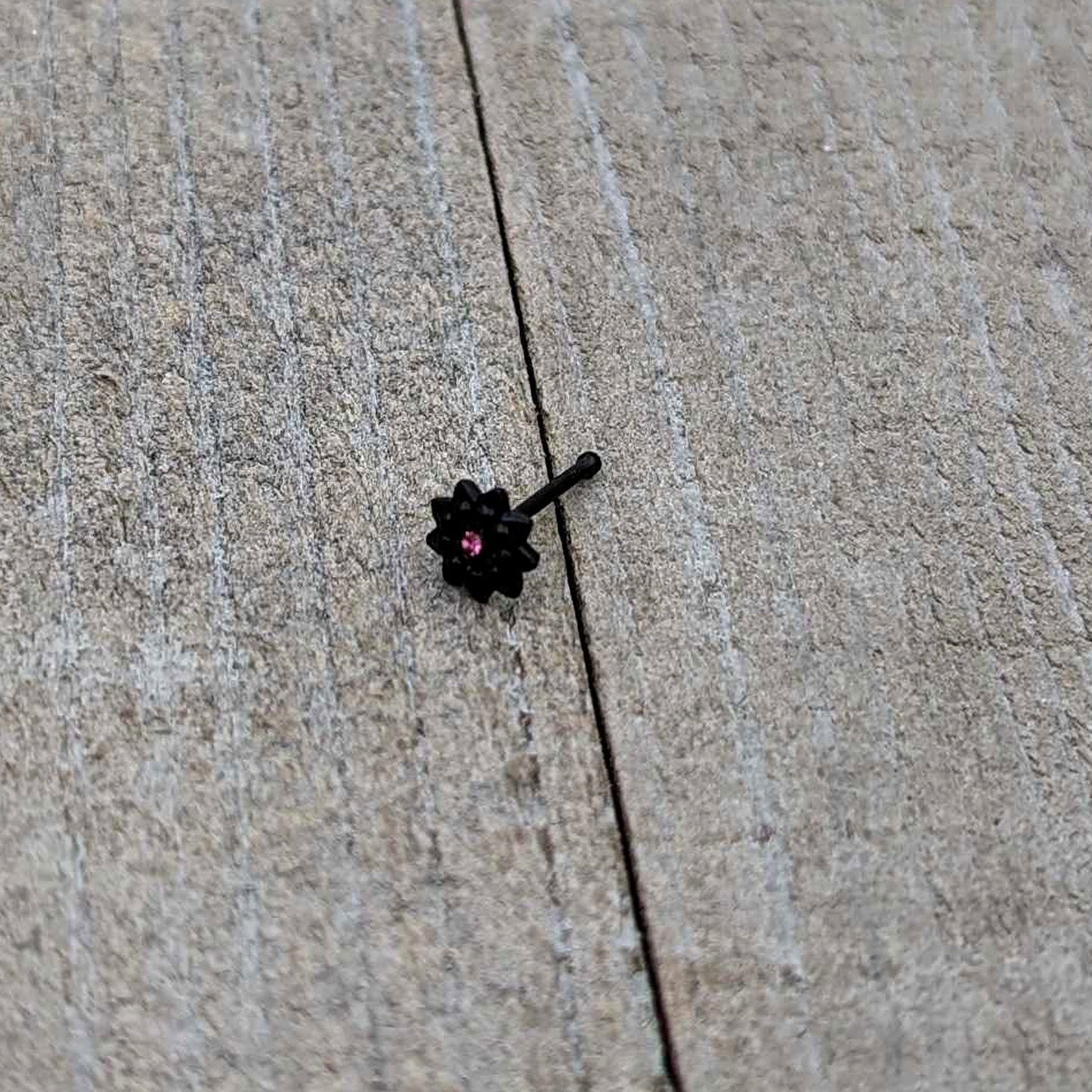 20G 1/4 Pink Gem Black Starry Flower Halloween Nose Bone