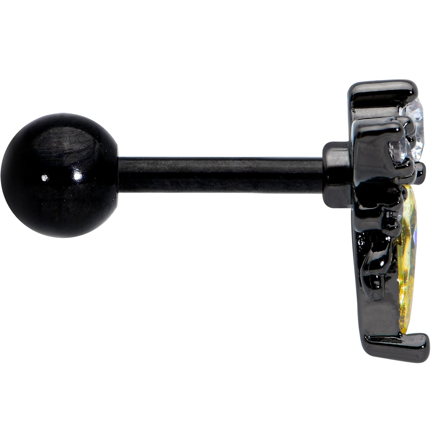 16G 1/4 Clear Yellow Gem Black Butterfly Cartilage Tragus Earring