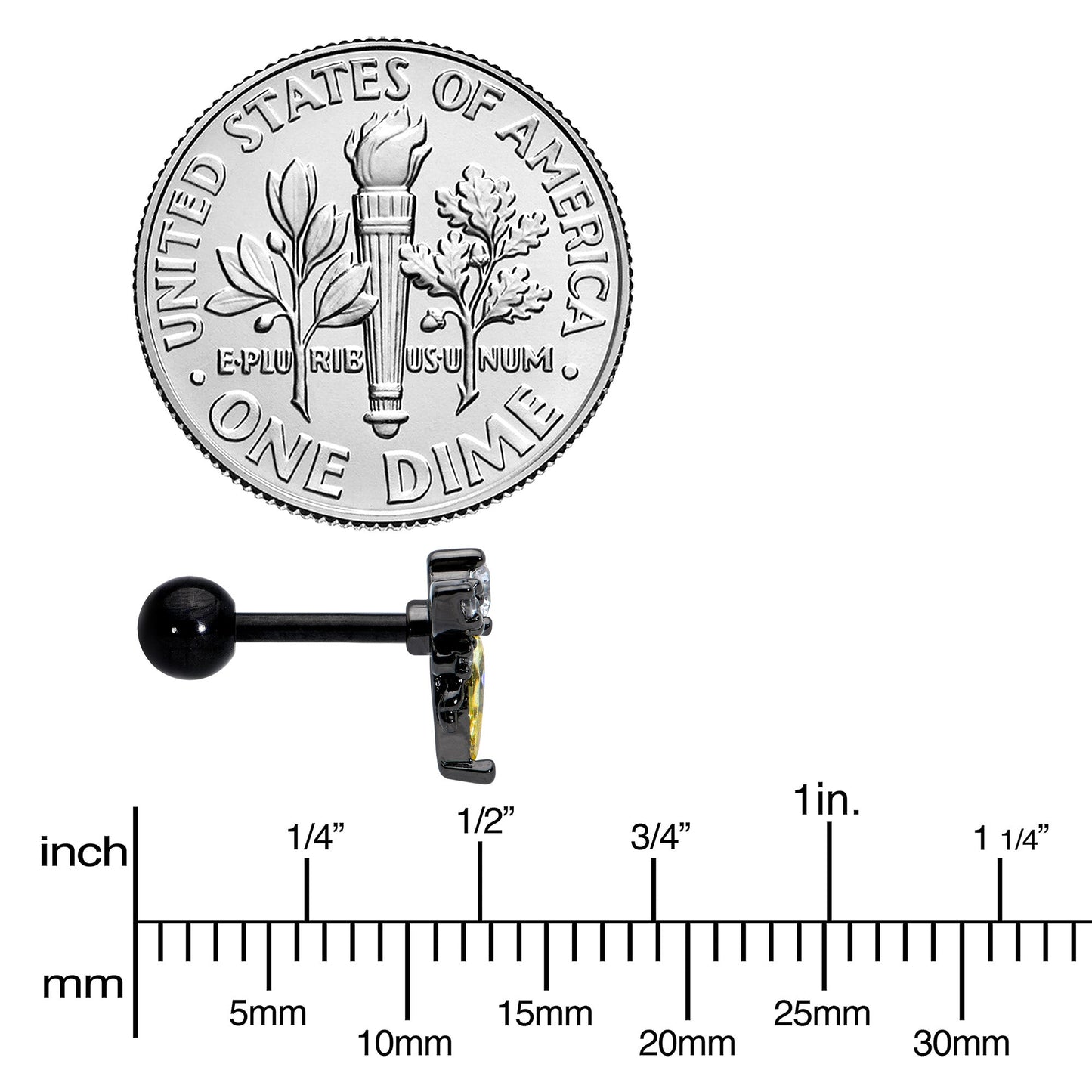 16G 1/4 Clear Yellow Gem Black Butterfly Cartilage Tragus Earring