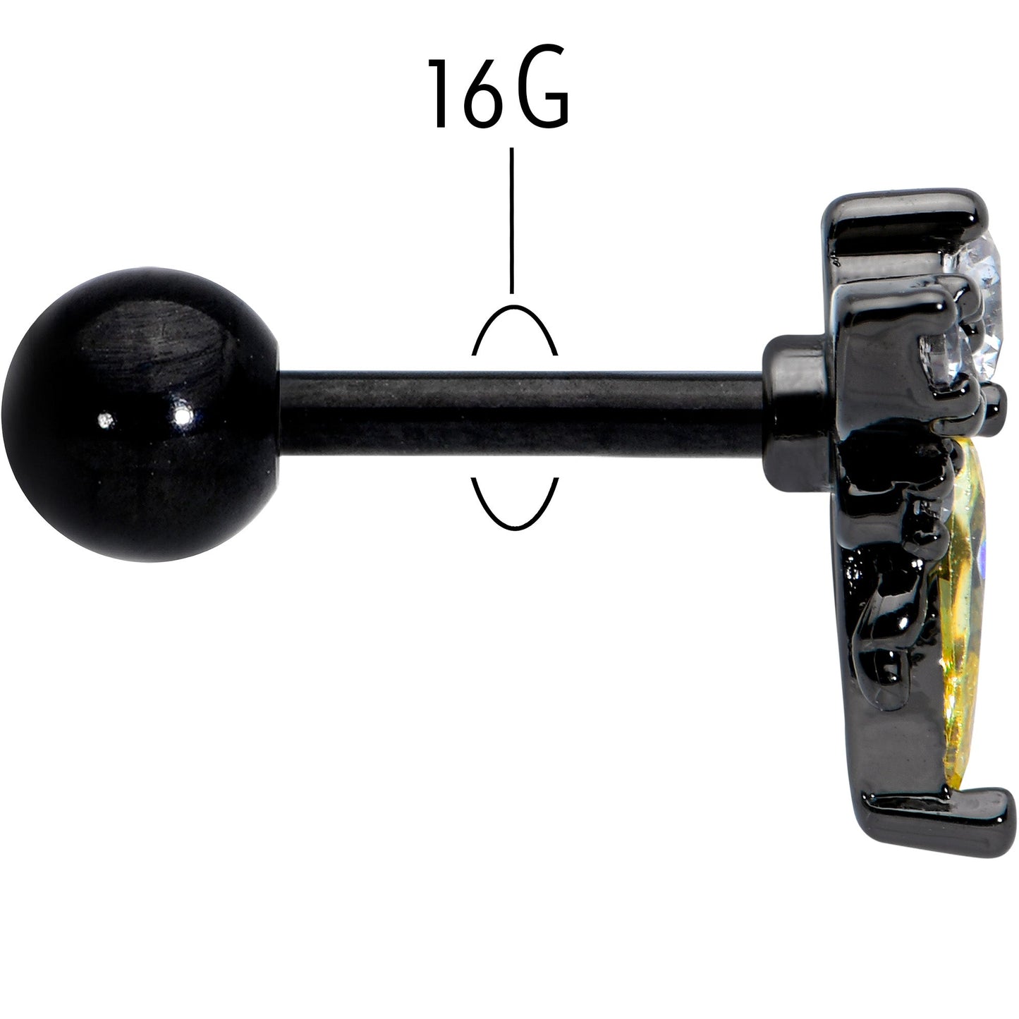 16G 1/4 Clear Yellow Gem Black Butterfly Cartilage Tragus Earring