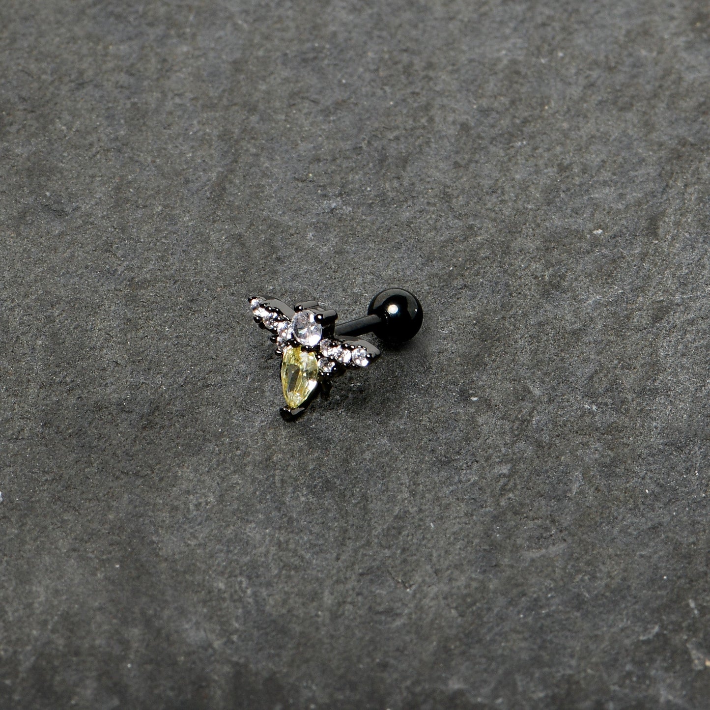 16G 1/4 Clear Yellow Gem Black Butterfly Cartilage Tragus Earring