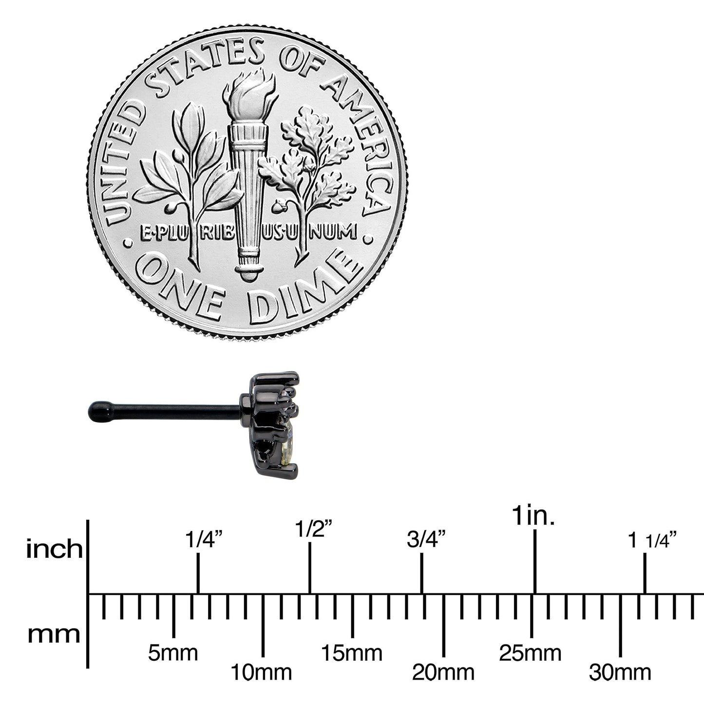 20G 1/4 Clear Yellow Gem Black Butterfly Nose Bone