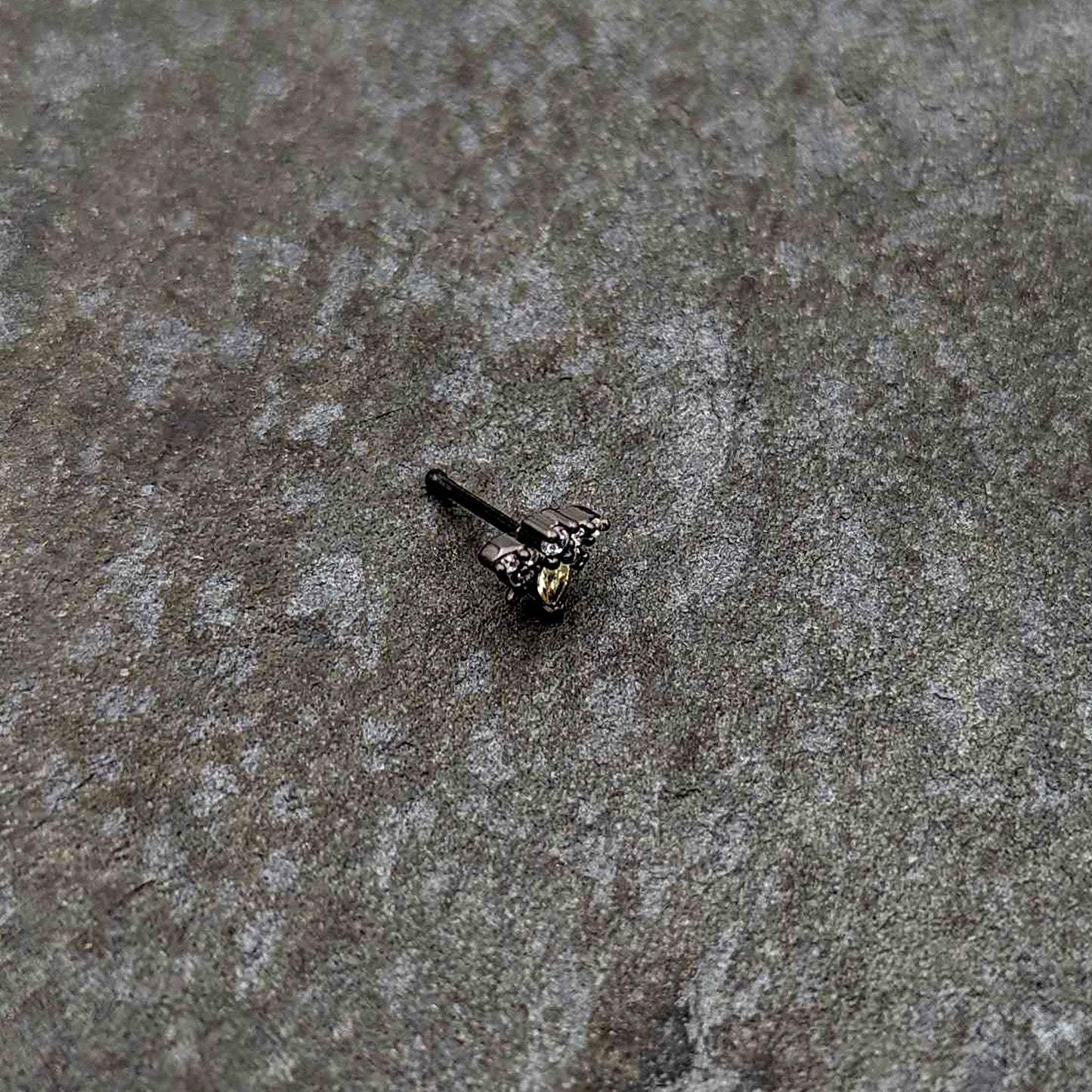 20G 1/4 Clear Yellow Gem Black Butterfly Nose Bone
