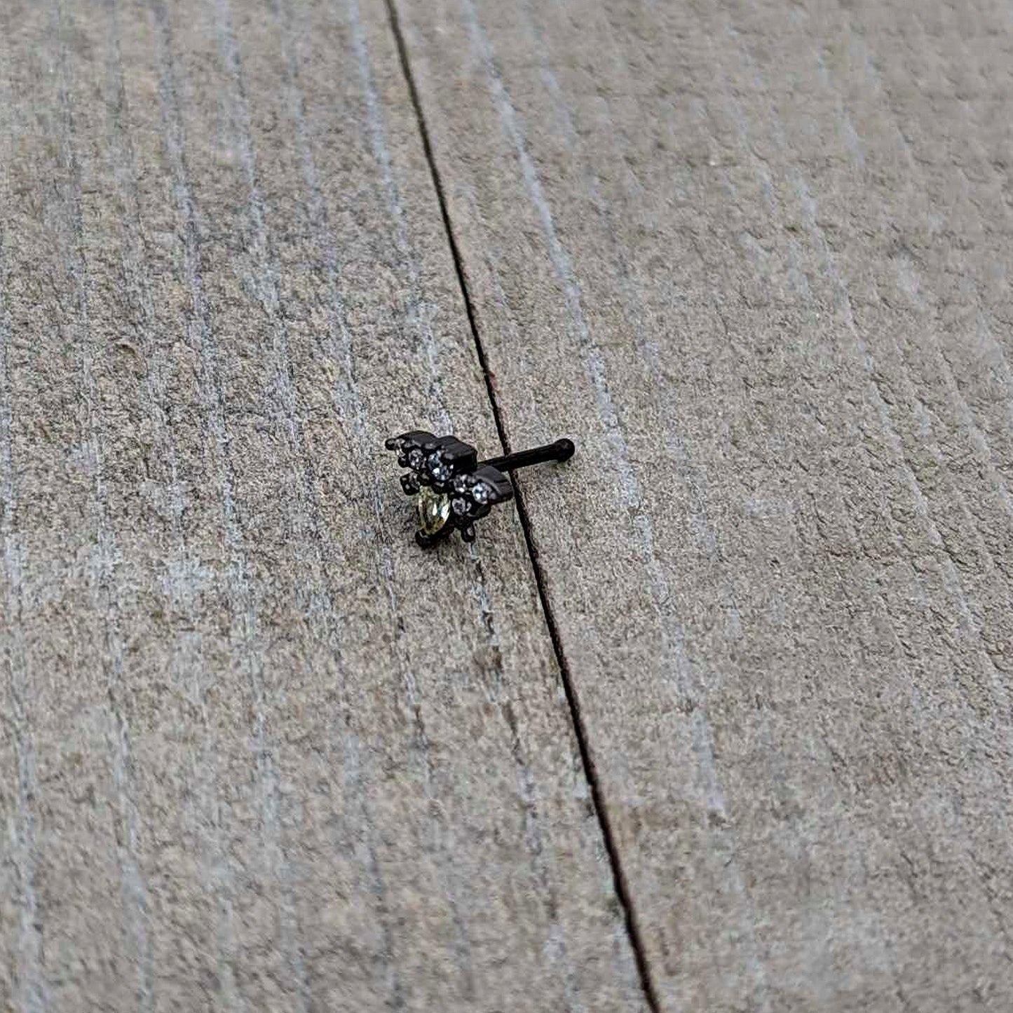 20G 1/4 Clear Yellow Gem Black Butterfly Nose Bone