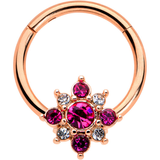 16G 3/8 Pink Gem Rose Gold Tone Glamour Star Hinged Segment Ring