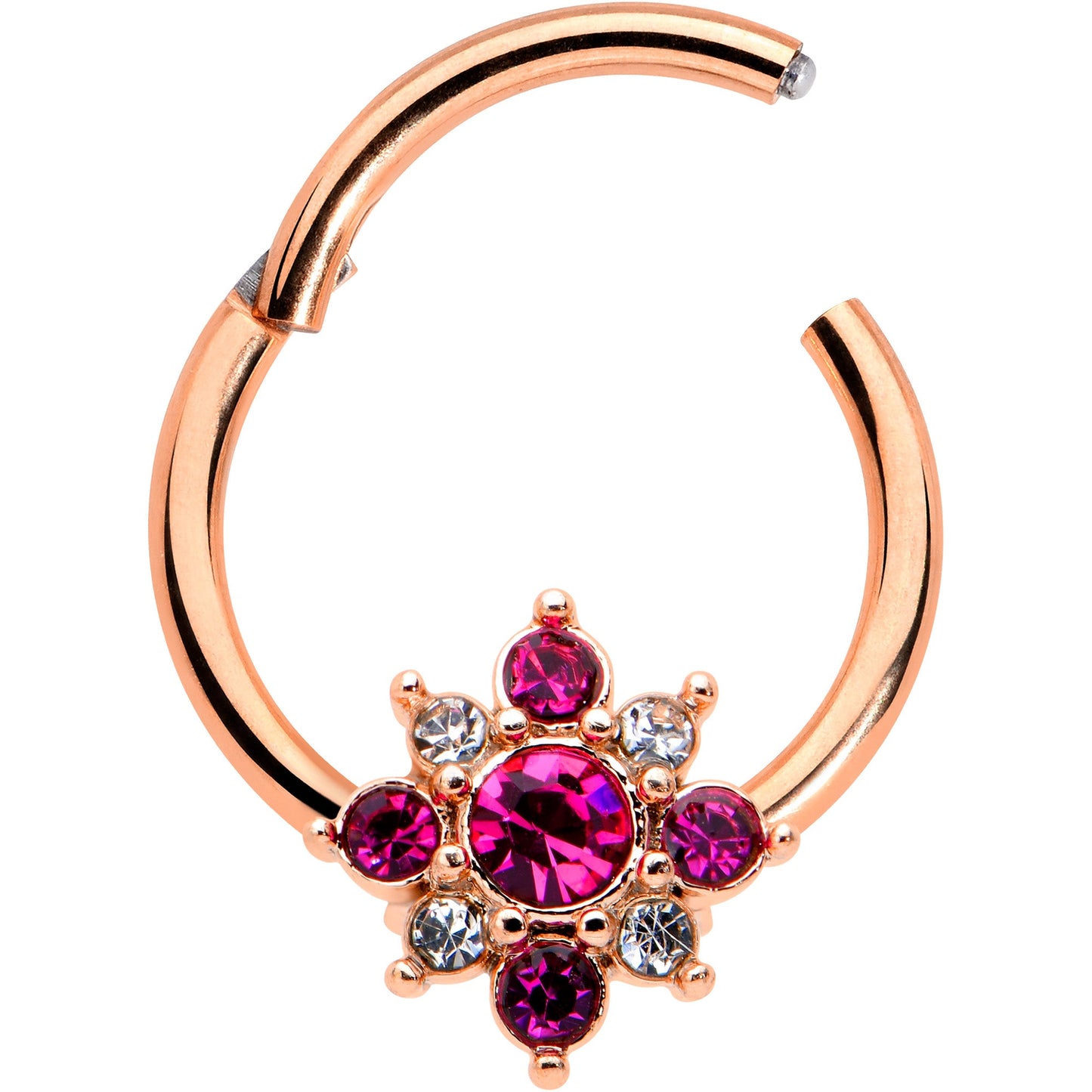16G 3/8 Pink Gem Rose Gold Tone Glamour Star Hinged Segment Ring