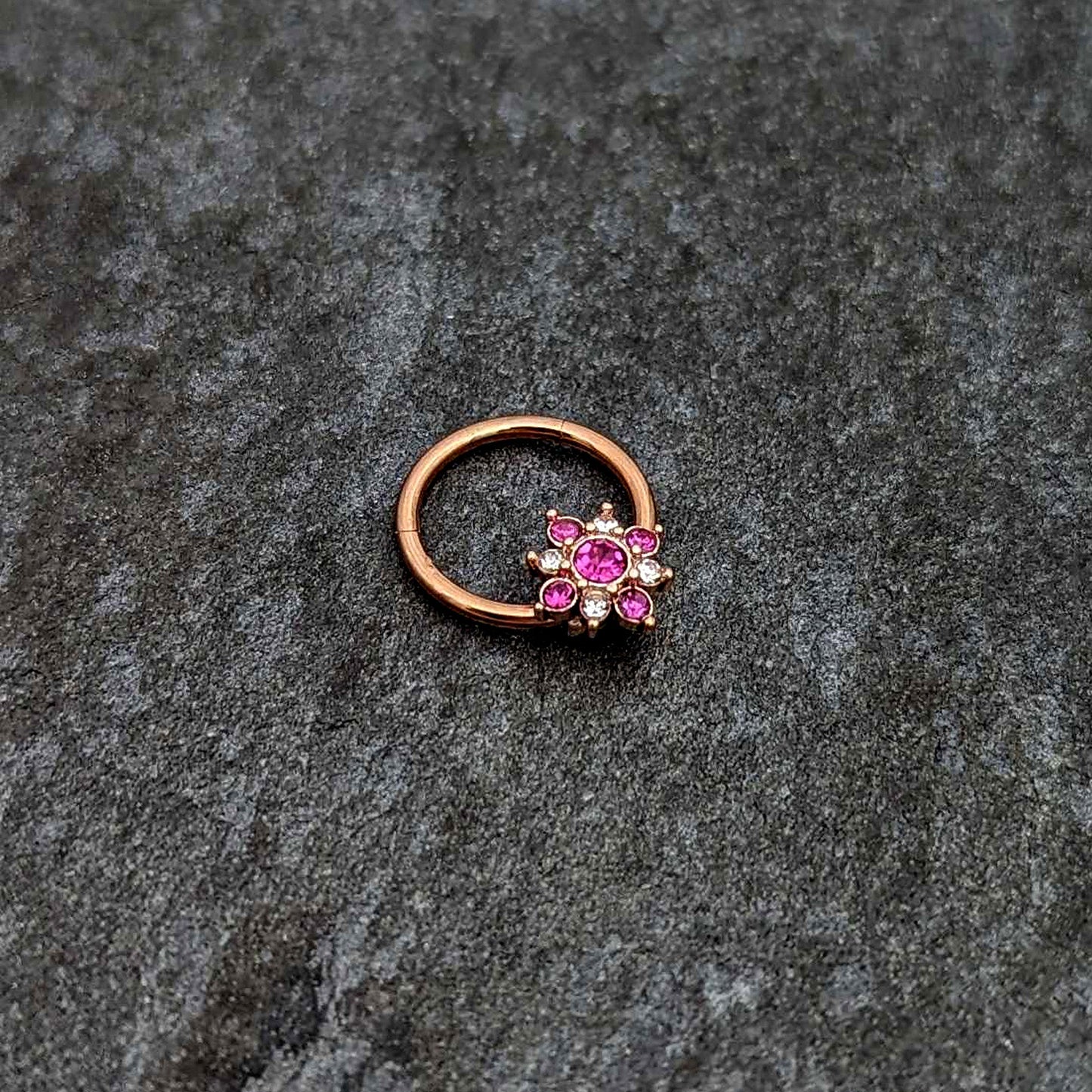 16G 3/8 Pink Gem Rose Gold Tone Glamour Star Hinged Segment Ring