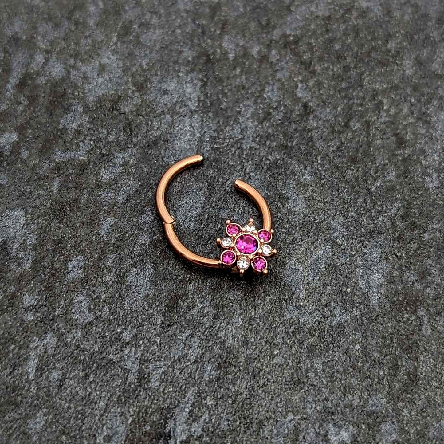 16G 3/8 Pink Gem Rose Gold Tone Glamour Star Hinged Segment Ring