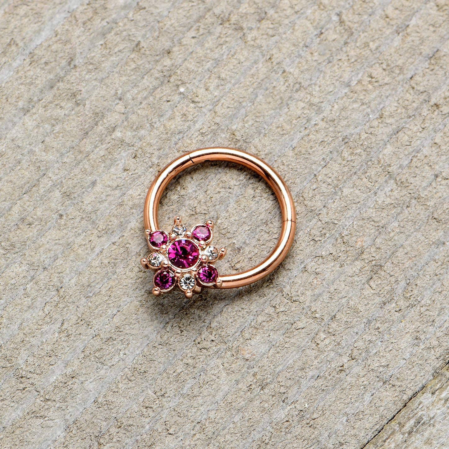 16G 3/8 Pink Gem Rose Gold Tone Glamour Star Hinged Segment Ring