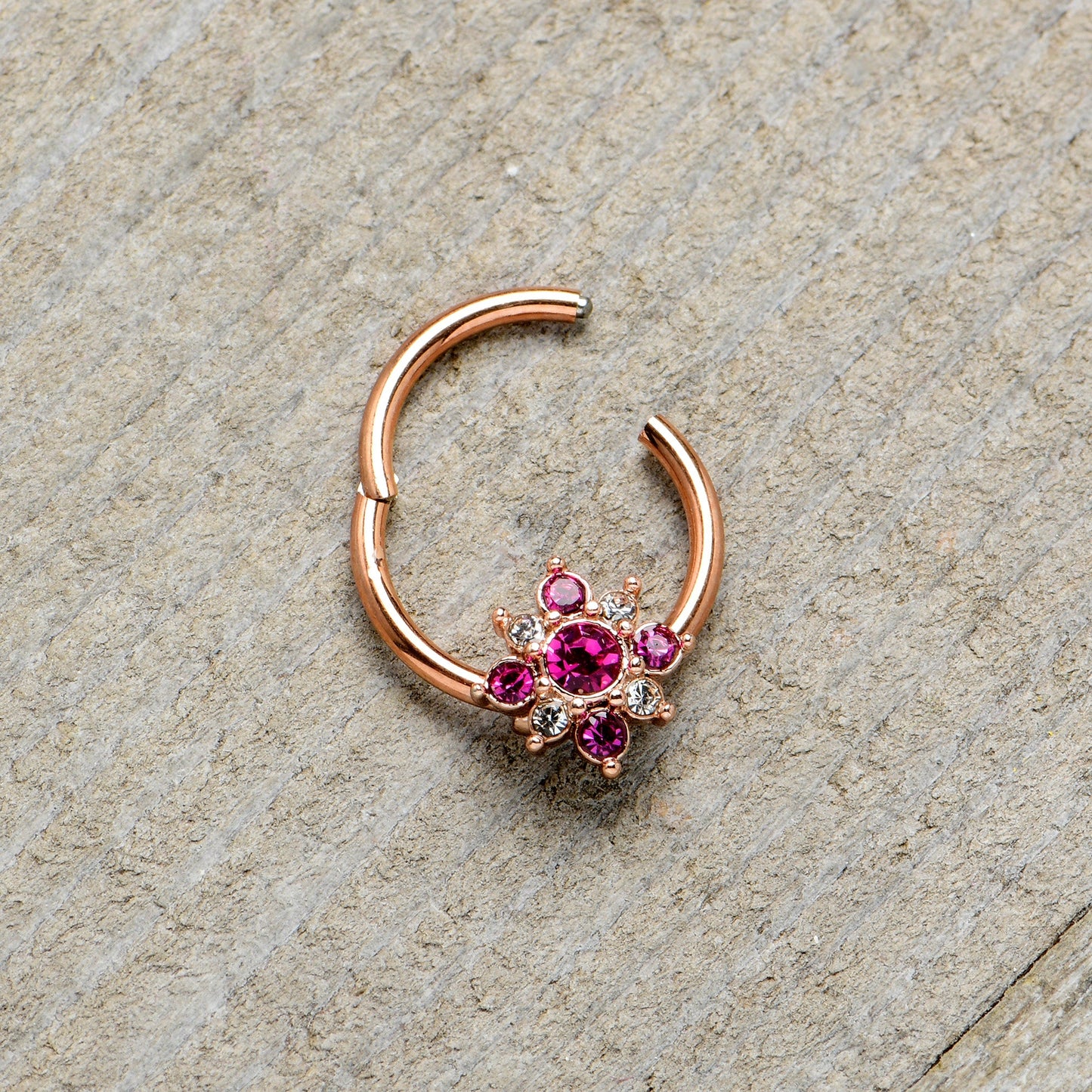 16G 3/8 Pink Gem Rose Gold Tone Glamour Star Hinged Segment Ring