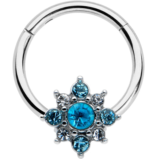 16G 3/8 Blue Clear Gem Glamour Star Hinged Segment Ring