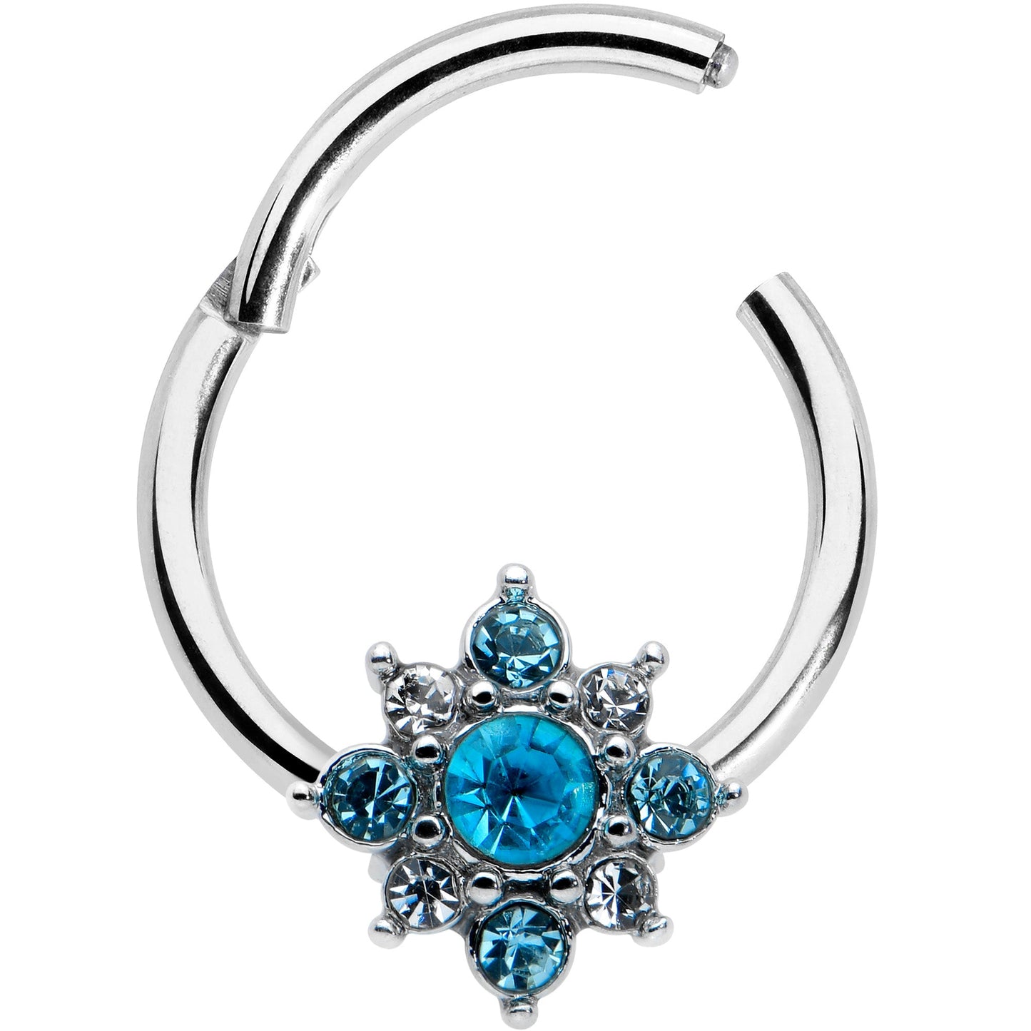 16G 3/8 Blue Clear Gem Glamour Star Hinged Segment Ring