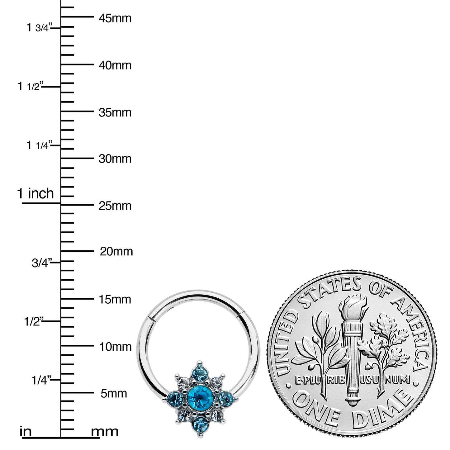 16G 3/8 Blue Clear Gem Glamour Star Hinged Segment Ring