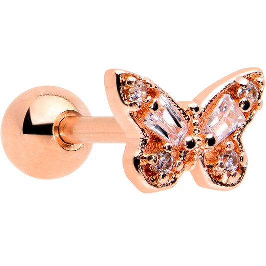 16G 1/4 Clear Gem Rosy Tone Opulent Butterfly Cartilage Earring