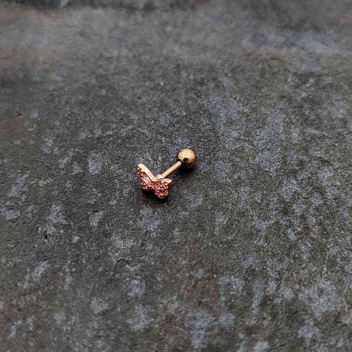 16G 1/4 Clear Gem Rosy Tone Opulent Butterfly Cartilage Earring