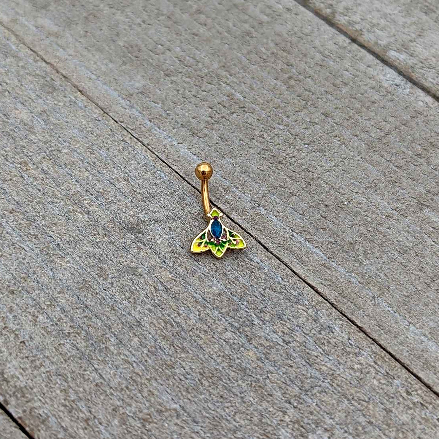 16G 5/16 Blue Gem Gold Tone Tropic Fan Curved Eyebrow Ring