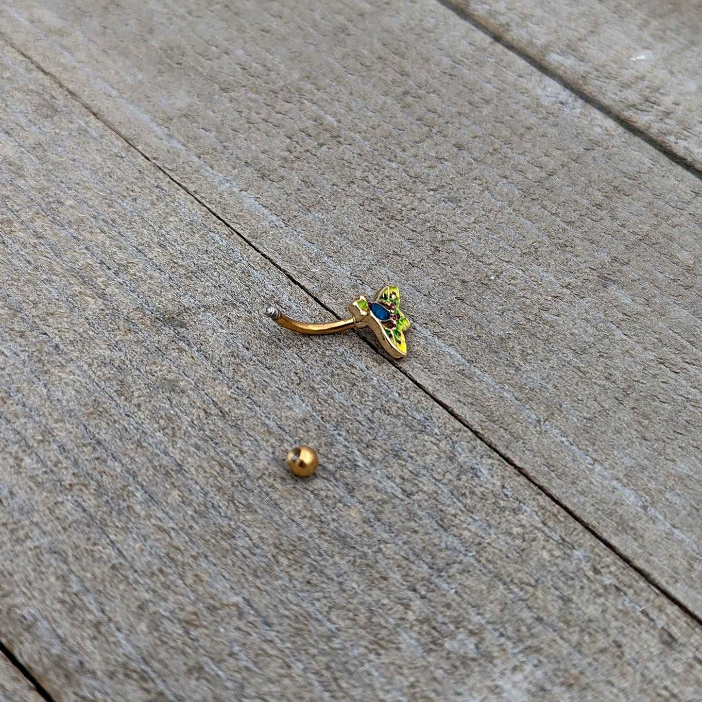 16G 5/16 Blue Gem Gold Tone Tropic Fan Curved Eyebrow Ring