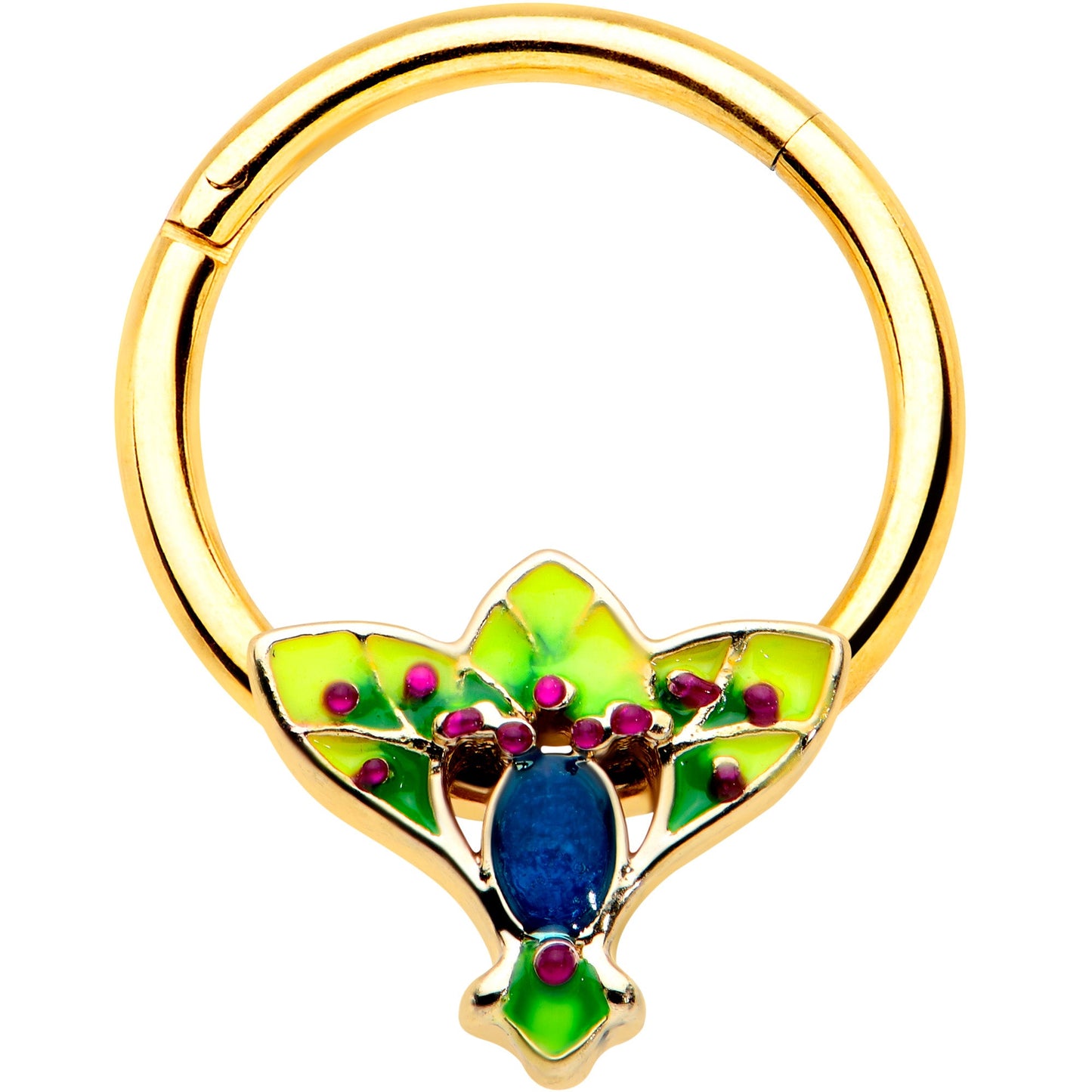 16G 3/8 Blue Gem Gold Tone Tropic Fan Hinged Segment Ring