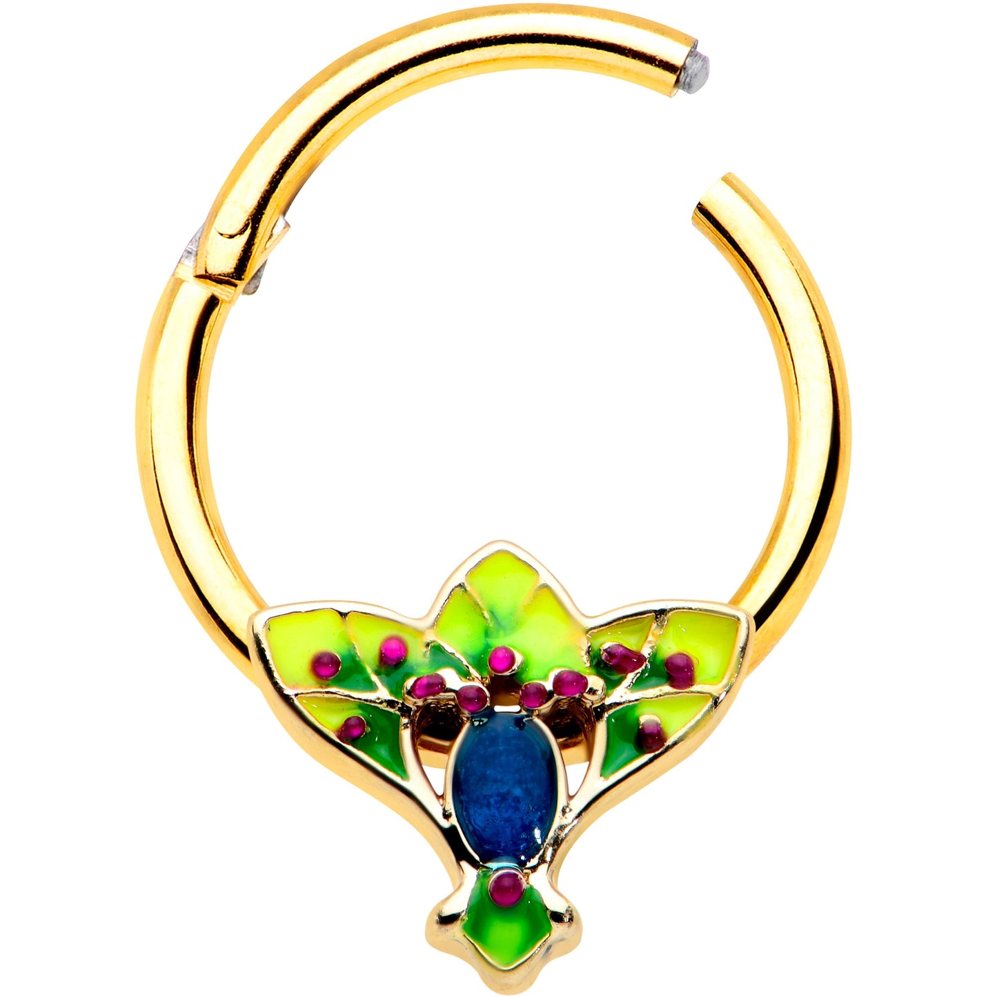 16G 3/8 Blue Gem Gold Tone Tropic Fan Hinged Segment Ring