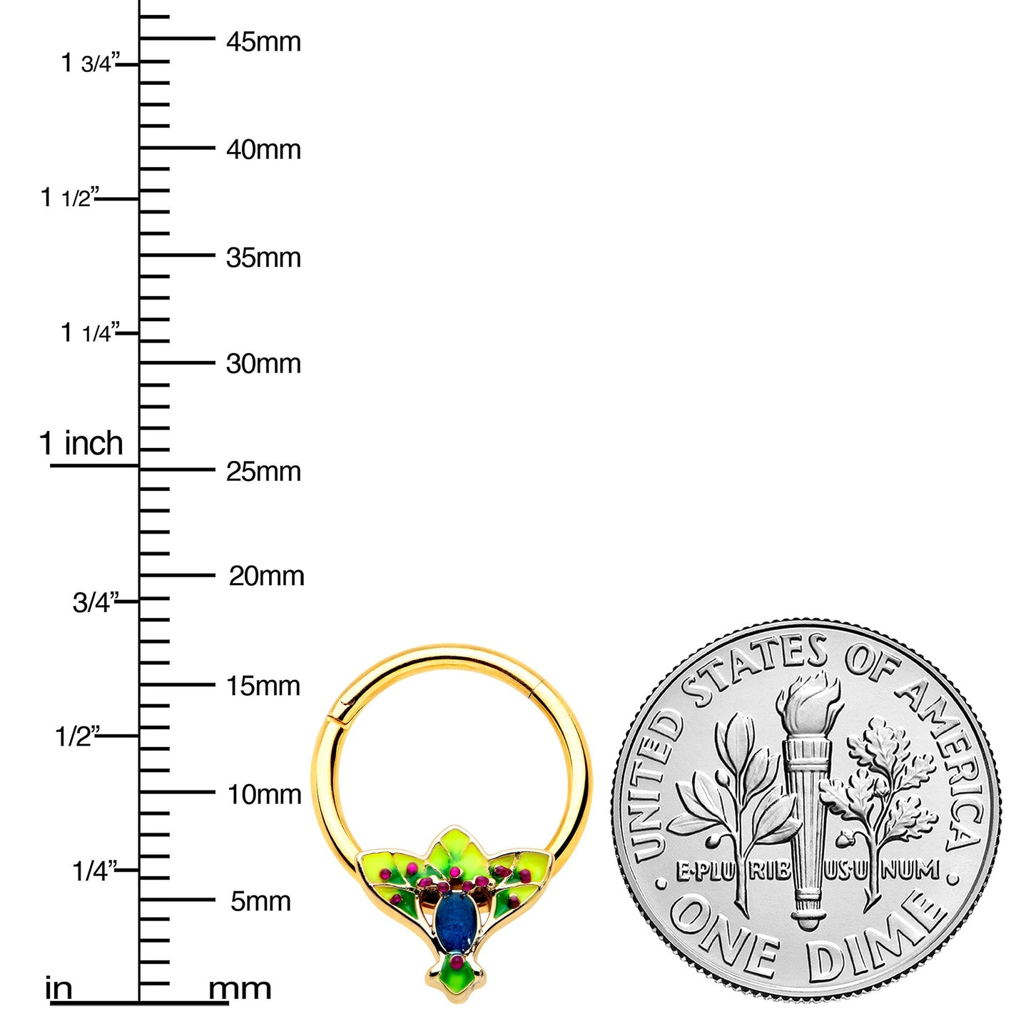 16G 3/8 Blue Gem Gold Tone Tropic Fan Hinged Segment Ring