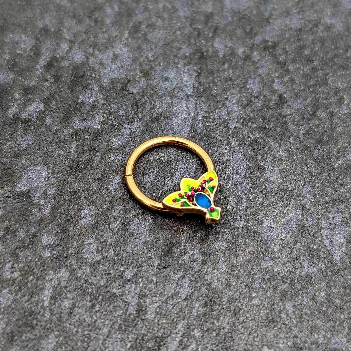 16G 3/8 Blue Gem Gold Tone Tropic Fan Hinged Segment Ring