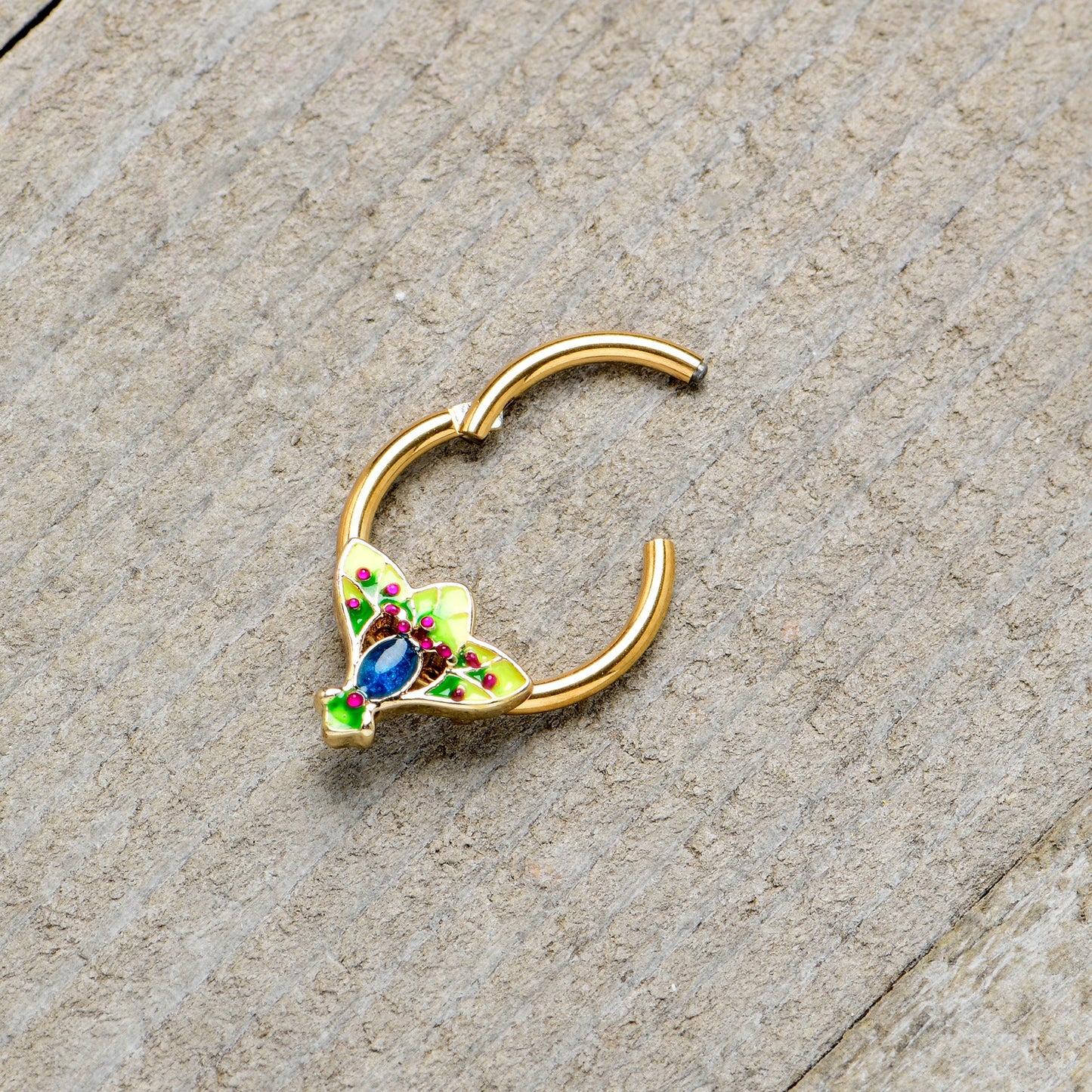 16G 3/8 Blue Gem Gold Tone Tropic Fan Hinged Segment Ring