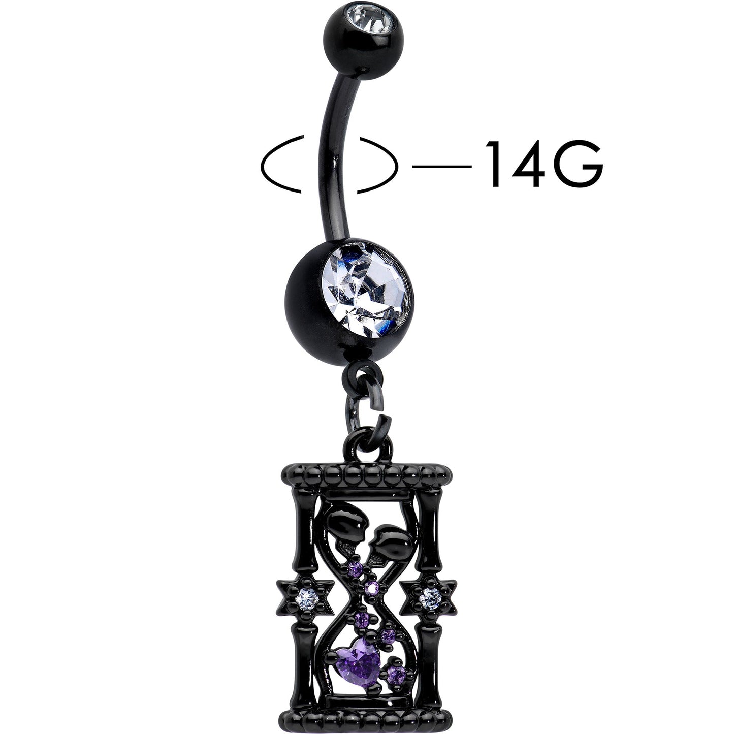 Clear Purple Gem Black Goth Heart Skulls Hourglass Dangle Belly Ring