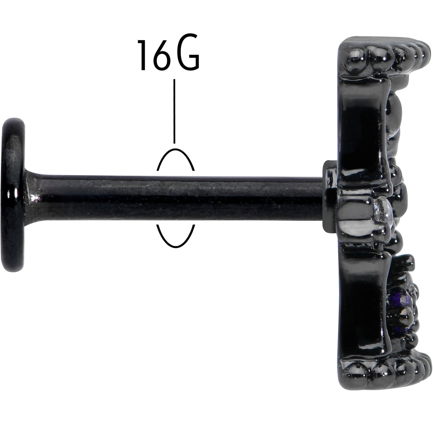 16G 5/16 Purple Gem Black Gothic Hourglass Labret Monroe Tragus