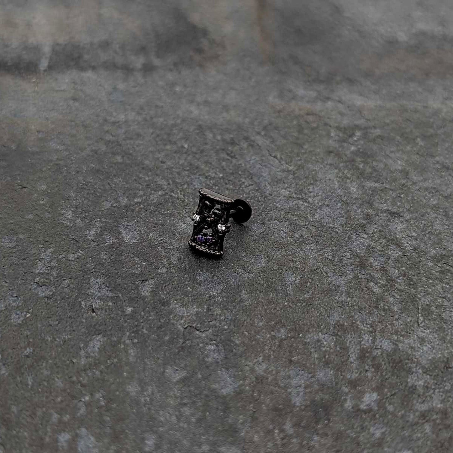 16G 5/16 Purple Gem Black Gothic Hourglass Labret Monroe Tragus