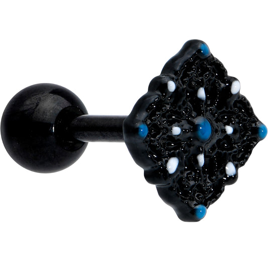 16G 1/4 Blue Gem Black Lacy Rhombus Cartilage Tragus Earring