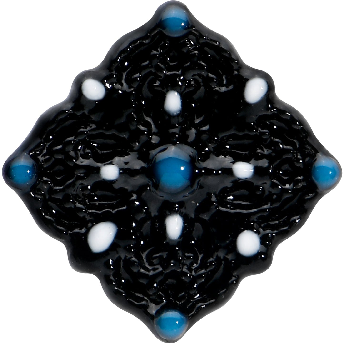 16G 1/4 Blue Gem Black Lacy Rhombus Cartilage Tragus Earring
