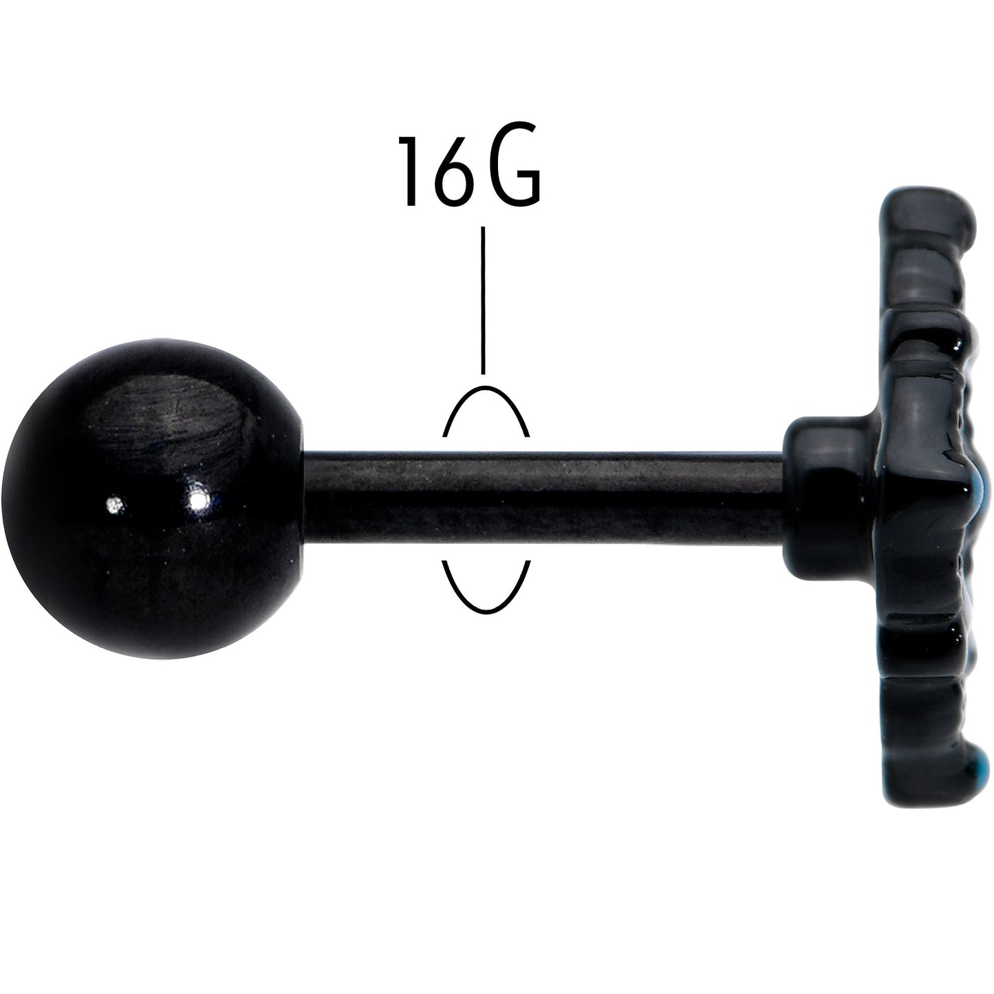 16G 1/4 Blue Gem Black Lacy Rhombus Cartilage Tragus Earring