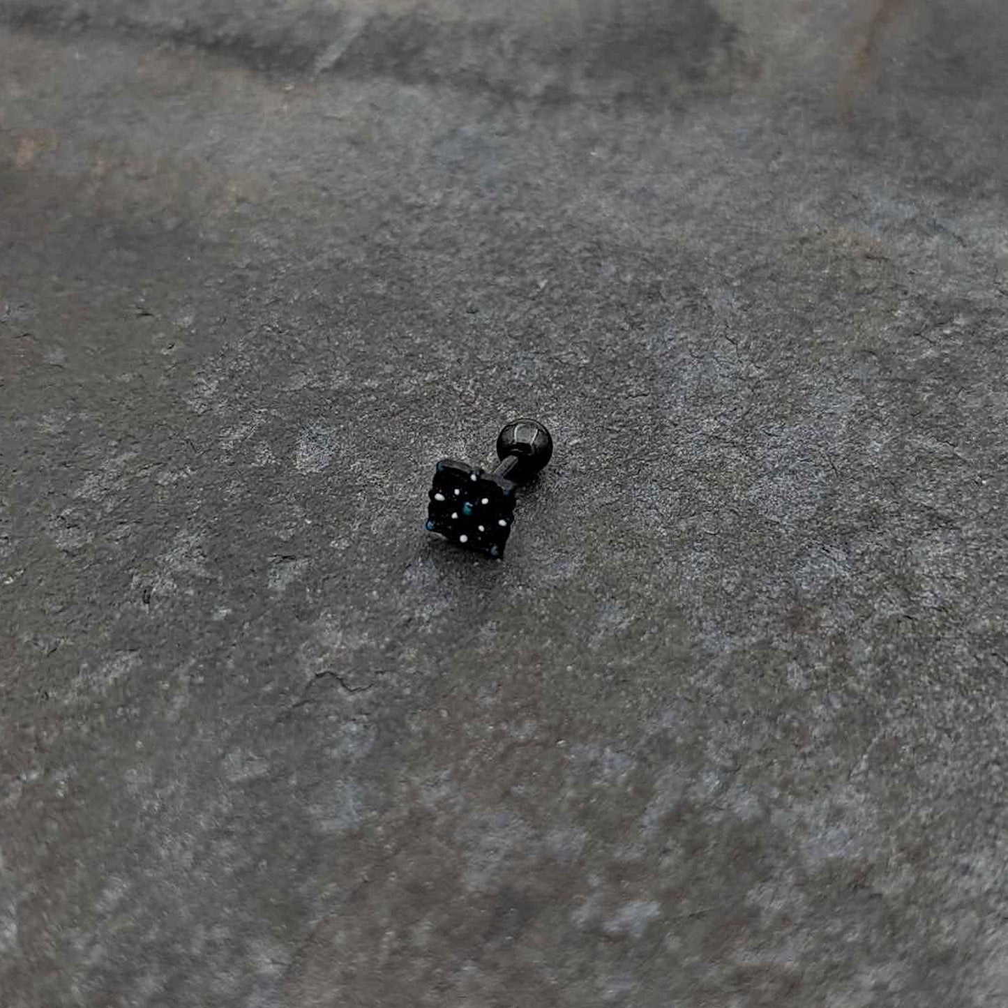 16G 1/4 Blue Gem Black Lacy Rhombus Cartilage Tragus Earring