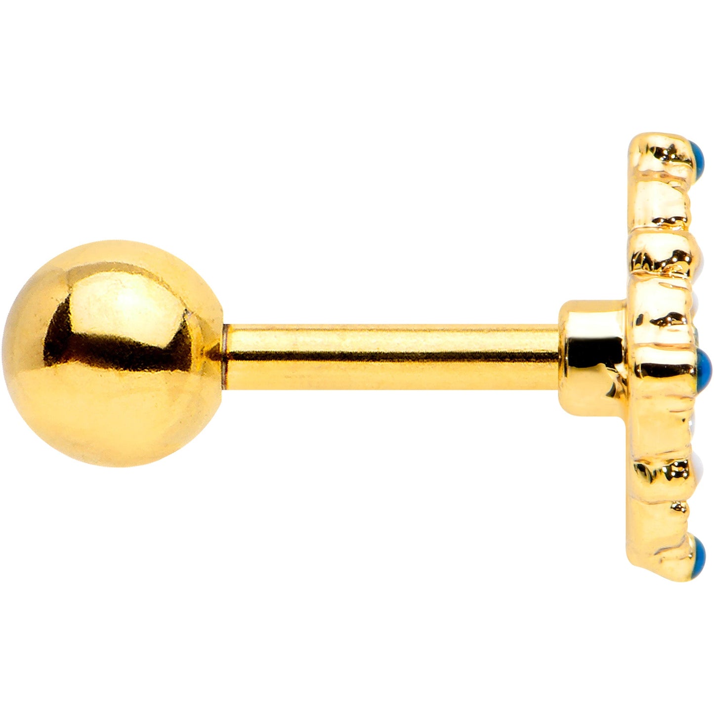 16G 1/4 Blue Gem Gold Tone Lacy Rhombus Cartilage Tragus Earring