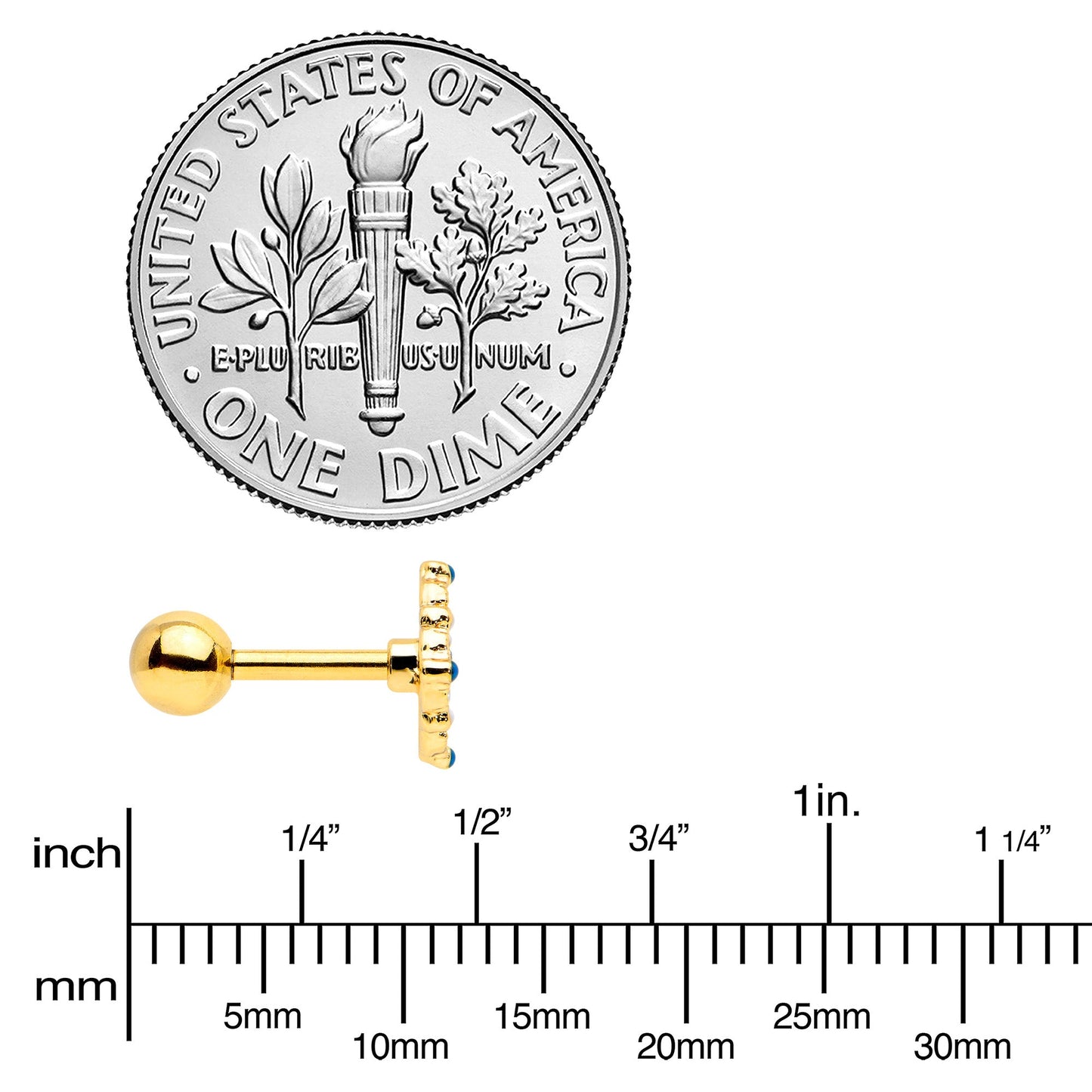 16G 1/4 Blue Gem Gold Tone Lacy Rhombus Cartilage Tragus Earring