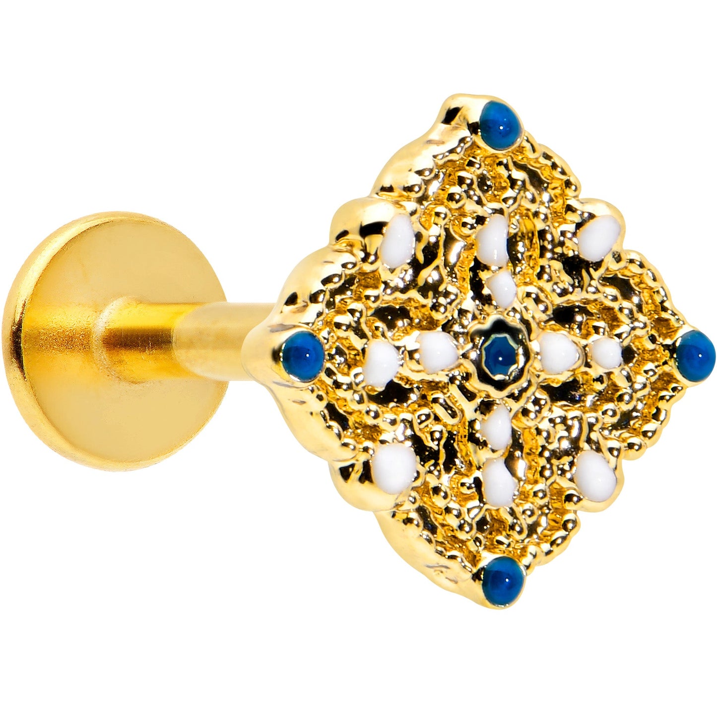 16G 5/16 Blue Gem Gold Tone Lacy Rhombus Labret Monroe Tragus