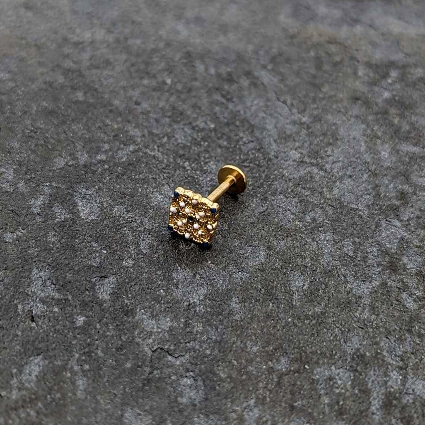 16G 5/16 Blue Gem Gold Tone Lacy Rhombus Labret Monroe Tragus