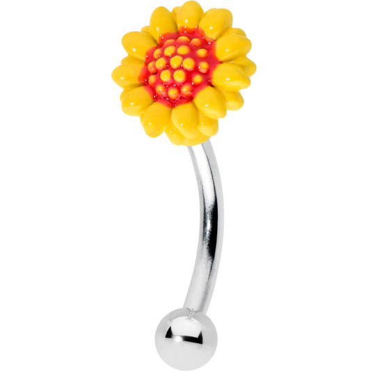 16G 5/16 Happy Sunflower Yellow Curved Eyebrow Ring